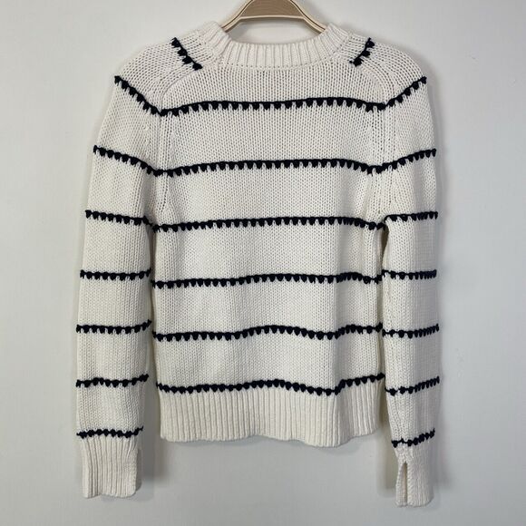Madewell Textured Cotton Crewneck Sweater Stripe Ivory Navy XS Cozy Knit Chunky - Picture 2 of 10